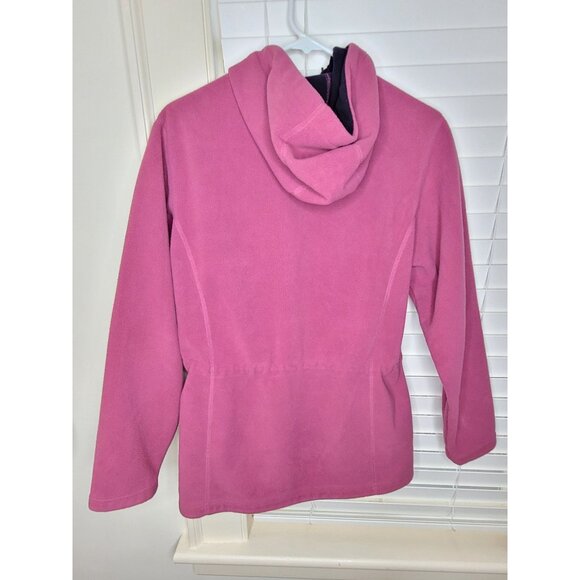 Womens Lands End Pink Hooded Fleece Jacket S Full Zipper Drawstring Classic - Picture 2 of 9